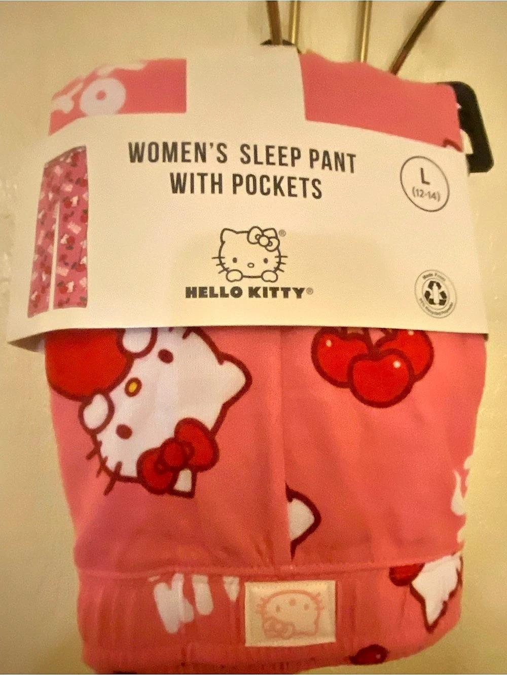 Hello Kitty Women's Sleep Pants with Pockets Pink & Red Large NWT